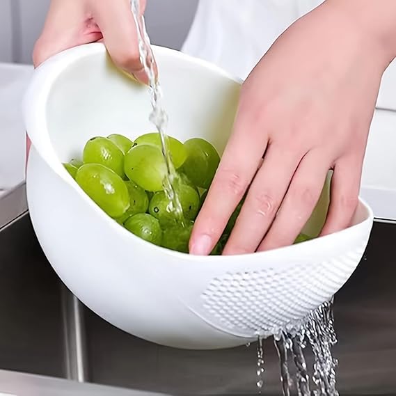 Rice Strainer and Colander Bowl with Side Drainer