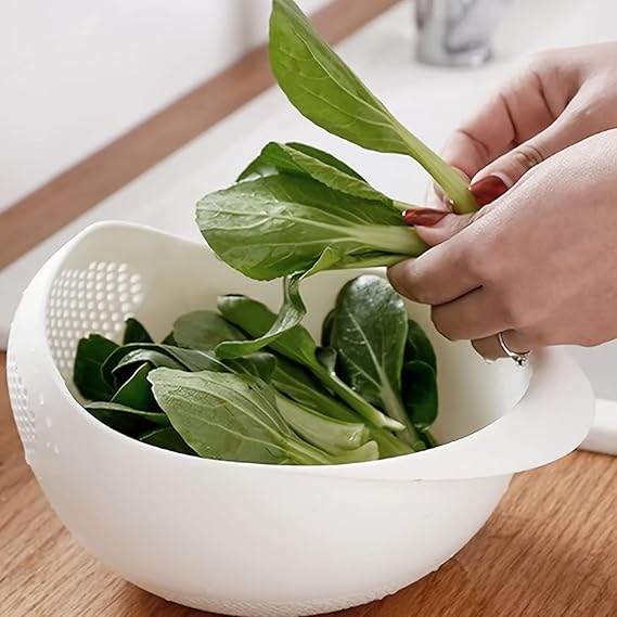 Rice Strainer and Colander Bowl with Side Drainer