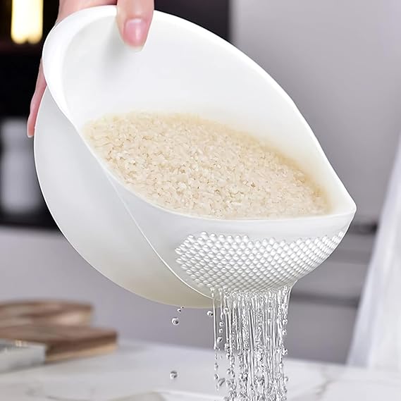 Rice Strainer and Colander Bowl with Side Drainer