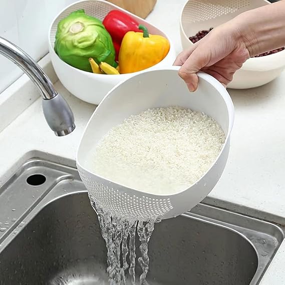 Rice Strainer and Colander Bowl with Side Drainer